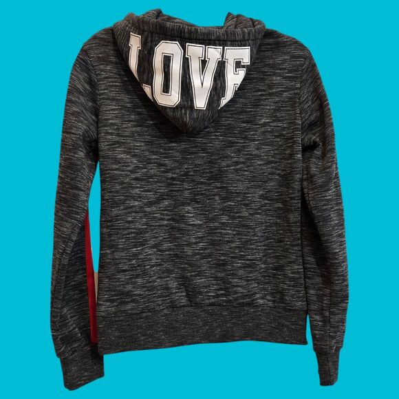 NEW Reflex Hoodie Ultra Soft Small Fleece Pullover "LOVE" Striped Sleeves Pocket - Picture 3 of 11